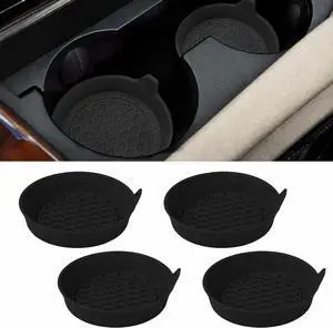 4 Pack Car Cup Holder Coaster, 3.15 Inch Non-Slip Silicone, Black | Cup holder insert, spill proof ,raised lip, honeycomb base, rinse clean, fits most sedans suvs trucks, automotive accessories 4 Pack Car Cup Holder Coaster, 3.15 Inch Non-Slip Silicone, Black | Cup holder insert, spill proof ,raised lip, honeycomb base, rinse clean, fits most sedans suvs trucks, automotive accessories