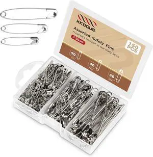 XKDOUS 150 Pack Safety Pins for Clothes 3 Universal Assorted Sizes, Sliver | Small & Large Safety Pin, Strong Heavy Duty Sharp Edge Pins Bulk, Fasteners for Clothing, Sewing, Crafting XKDOUS 150 Pack Safety Pins for Clothes 3 Universal Assorted Sizes, Sliver | Small & Large Safety Pin, Strong Heavy Duty Sharp Edge Pins Bulk, Fasteners for Clothing, Sewing, Crafting