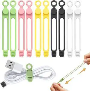 10 Pcs Silicone Cable Ties, Reusable Data Cable Organizer for Home Office | High Elastic, Multipurpose, Cable Management for Charging Cord, Electronics, Computer, Appliances, Travel Essentials 10 Pcs Silicone Cable Ties, Reusable Data Cable Organizer for Home Office | High Elastic, Multipurpose, Cable Management for Charging Cord, Electronics, Computer, Appliances, Travel Essentials