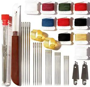 RZHHTTQ 41 PCS Big Eye Steel Sewing Needle Kit for Hand Sewing | With seam ripper, needle threaders, threads & thimbles; for quilting, denim repair, embroidery, DIY crafts RZHHTTQ 41 PCS Big Eye Steel Sewing Needle Kit for Hand Sewing | With seam ripper, needle threaders, threads & thimbles; for quilting, denim repair, embroidery, DIY crafts