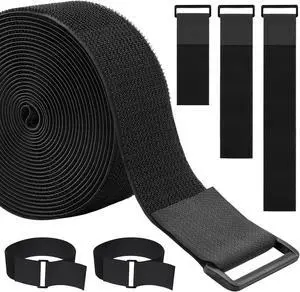 1.5In x 16Ft Cinch Straps Heavy Duty With 20 Buckles, Black Nylon Hook and Loop Straps, Reusable Long Cable Ties for Organizer or Storage 1.5In x 16Ft Cinch Straps Heavy Duty With 20 Buckles, Black Nylon Hook and Loop Straps, Reusable Long Cable Ties for Organizer or Storage
