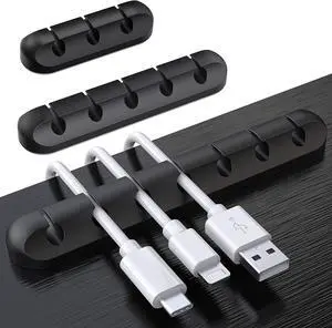 SOULWIT 3 Pcs Silicone USB Cable Holder Clips, Self Adhesive - Black | for Desktop Charging Cable, Nightstand, Mouse Cable Wire PC Office Home SOULWIT 3 Pcs Silicone USB Cable Holder Clips, Self Adhesive - Black | for Desktop Charging Cable, Nightstand, Mouse Cable Wire PC Office Home