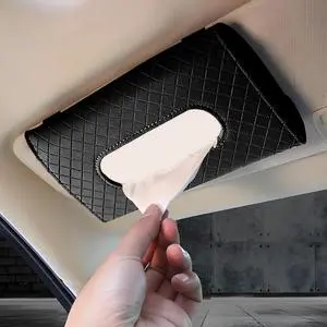 Car Tissue Holder, PU Leather Sun Visor Tissue Box (Plaid-Black) | Wear-Resistant & Waterproof, Napkin & Mask Dispenser, Metal Memory Clips, Easy Refill, Fits Most Vehicles Car Tissue Holder, PU Leather Sun Visor Tissue Box (Plaid-Black) | Wear-Resistant & Waterproof, Napkin & Mask Dispenser, Metal Memory Clips, Easy Refill, Fits Most Vehicles