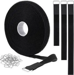 YMCRLUX 1"x16ft Hook and Loop Straps with 25 Metal Buckles, Adjustable Fastening Cable Straps, Cut-to-Length Cinch Strap, Reusable Nylon Securing Cord Ties for Organizer or Storage, 1 inch Wide, Black YMCRLUX 1"x16ft Hook and Loop Straps with 25 Metal Buckles, Adjustable Fastening Cable Straps, Cut-to-Length Cinch Strap, Reusable Nylon Securing Cord Ties for Organizer or Storage, 1 inch Wide, Black