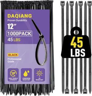 12 Inch Zip Ties (100 Pack) - 45 lb Tensile Strength, Black Self-Locking Nylon Cable Ties for Indoor & Outdoor Use 12 Inch Zip Ties (100 Pack) - 45 lb Tensile Strength, Black Self-Locking Nylon Cable Ties for Indoor & Outdoor Use