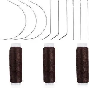 Hair Needle and Thread Set 12 Pcs Sewing Hair Extension Tools Curved Needle Brown Weaving Threads for Making Wig, Sew in Needles and Thread(Brown) Hair Needle and Thread Set 12 Pcs Sewing Hair Extension Tools Curved Needle Brown Weaving Threads for Making Wig, Sew in Needles and Thread(Brown)