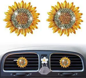 Bling Sunflower Air Vent Clips, 2 Pcs Golden Sunflower Car Air Fresheners Vent Clips Car Diffuser Diamond Decoration Interior Decor Cute Accessories for Women Girls + Mask Hook Bling Sunflower Air Vent Clips, 2 Pcs Golden Sunflower Car Air Fresheners Vent Clips Car Diffuser Diamond Decoration Interior Decor Cute Accessories for Women Girls + Mask Hook