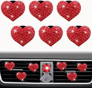 Bling Heart Air Vent Clips, 6 Pcs Red Heart Car Air Fresheners, Diamond Car Interior Decor Charm + Cute Sunflower Mask Hook Bling Heart Air Vent Clips, 6 Pcs Red Heart Car Air Fresheners, Diamond Car Interior Decor Charm + Cute Sunflower Mask Hook
