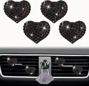 Black Heart Air Vent Clips, 4 Pcs Bling Heart Air Fresheners Vents Clips Diamond Car Interior Decor Charm Cute Car Accessories + Cute Butterfly Mask Hook Black Heart Air Vent Clips, 4 Pcs Bling Heart Air Fresheners Vents Clips Diamond Car Interior Decor Charm Cute Car Accessories + Cute Butterfly Mask Hook