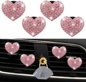 Bling Heart Air Vent Clips, Crystal Heart Car Air Fresheners Vent Clips Diffuser Vent Clip Rhinestone Car Decoration Interior Decor Cute Accessories for Women (Pink) + Sunflower Mask Hook Bling Heart Air Vent Clips, Crystal Heart Car Air Fresheners Vent Clips Diffuser Vent Clip Rhinestone Car Decoration Interior Decor Cute Accessories for Women (Pink) + Sunflower Mask Hook