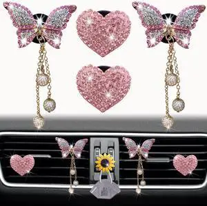 Pink Heart & Butterfly Pandent Air Vent Clips, 4 Pcs Bling Heart Car Air Fresheners Vents Clips Diamond Interior Decor Bling Cute Car Accessories Decoration for Women +Sunflower Mask Hook Pink Heart & Butterfly Pandent Air Vent Clips, 4 Pcs Bling Heart Car Air Fresheners Vents Clips Diamond Interior Decor Bling Cute Car Accessories Decoration for Women +Sunflower Mask Hook