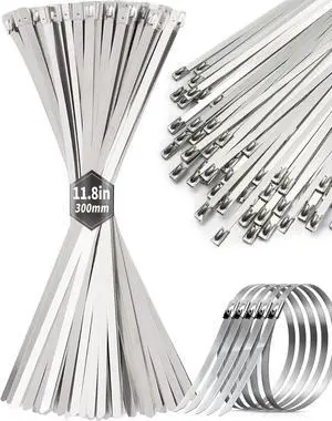 50Pcs Metal Zip Ties, Heavy Duty Stainless Steel Cable Ties, 11.8 inch | 304 Stainless Steel, Self-Locking, Holds 198 Ibs, Hear Resistant to 932F, Rust & UV Resistant, Outdoor Use 50Pcs Metal Zip Ties, Heavy Duty Stainless Steel Cable Ties, 11.8 inch | 304 Stainless Steel, Self-Locking, Holds 198 Ibs, Hear Resistant to 932F, Rust & UV Resistant, Outdoor Use