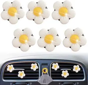 Cute Daisy Air Vent Clips, 6 Pcs Flower Car Air Fresheners Vent Clips Car Diffuser Vent Clip Charm Decoration for Women Cute Interior Decor Accessories + Sunflower Mask Hook (White) Cute Daisy Air Vent Clips, 6 Pcs Flower Car Air Fresheners Vent Clips Car Diffuser Vent Clip Charm Decoration for Women Cute Interior Decor Accessories + Sunflower Mask Hook (White)