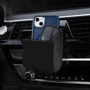 wuyaoyao Car Vent Storage Organizer, Leather Air Vent Storage Pouch with Hook, Automotive Dashboard Organizer Pocket for Phone Key Lipstick Coin Sunglasses, Universal Interior Car Accessories (Black) wuyaoyao Car Vent Storage Organizer, Leather Air Vent Storage Pouch with Hook, Automotive Dashboard Organizer Pocket for Phone Key Lipstick Coin Sunglasses, Universal Interior Car Accessories (Black)