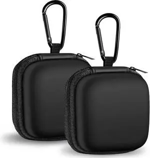 Square + Round Earbud Case Portable EVA Carrying Case Storage Bag Cell Phone Accessories Organizer with Carabiner for Earphone, Earbud, Earpieces, SD Memory Card, Camera Chips, Black * 2 Square + Round Earbud Case Portable EVA Carrying Case Storage Bag Cell Phone Accessories Organizer with Carabiner for Earphone, Earbud, Earpieces, SD Memory Card, Camera Chips, Black * 2