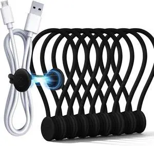 COOLMI Magnetic Cable Ties 8 Pack, 6.88 Inch Reusable Silicone Cord Organizer Wraps, Strong Magnet Cable Management Straps for Charging Cords, USB Cables, Earbuds, Desk, Travel, Black COOLMI Magnetic Cable Ties 8 Pack, 6.88 Inch Reusable Silicone Cord Organizer Wraps, Strong Magnet Cable Management Straps for Charging Cords, USB Cables, Earbuds, Desk, Travel, Black
