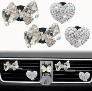 Bling Heart & Bow Diamond Heart Car Air Fresheners & Diffuser, 4 Pcs - Fun Car Vent Clips With Cute Butterfly Mask Hook Bling Heart & Bow Diamond Heart Car Air Fresheners & Diffuser, 4 Pcs - Fun Car Vent Clips With Cute Butterfly Mask Hook