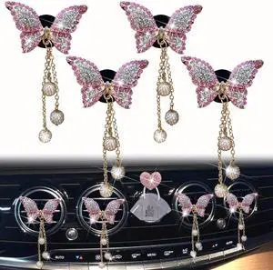 Pink Butterfly Air Vent Clips, 4 Pcs Bling Butterfly Air Fresheners Vents Clips Diamond Car Interior Decor Bling Cute Car Accessories Decoration for Women+ Heart Mask Hook Pink Butterfly Air Vent Clips, 4 Pcs Bling Butterfly Air Fresheners Vents Clips Diamond Car Interior Decor Bling Cute Car Accessories Decoration for Women+ Heart Mask Hook