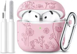 Lerobo for AirPods 4 Case with Cleaner Kit & Keychain, Pink | Flower Engraved Silicone Cover Compatible with Apple AirPod 4 Case Cute for Women, Scratchproof, Shockproof, Dustproof Lerobo for AirPods 4 Case with Cleaner Kit & Keychain, Pink | Flower Engraved Silicone Cover Compatible with Apple AirPod 4 Case Cute for Women, Scratchproof, Shockproof, Dustproof