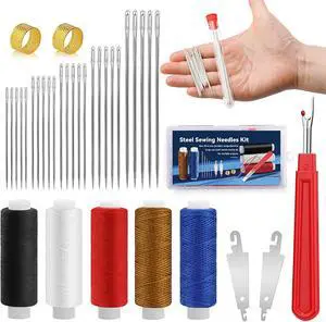 SHWAKK 37 PCS Travel Sewing Kit, Big Eye Steel Sewing Needle Threader Kit | Steels Needle for Hand Sewing with Thimble, Threader, Seam Rippers for Beginner Traveler and Clothing Repair SHWAKK 37 PCS Travel Sewing Kit, Big Eye Steel Sewing Needle Threader Kit | Steels Needle for Hand Sewing with Thimble, Threader, Seam Rippers for Beginner Traveler and Clothing Repair