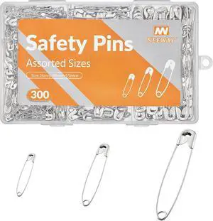 NEEWAY 300pcs Safety Pins Assorted Sizes, Small and Large Safety Pins for Clothes, Sewing, Arts & Craft (Silver) NEEWAY 300pcs Safety Pins Assorted Sizes, Small and Large Safety Pins for Clothes, Sewing, Arts & Craft (Silver)