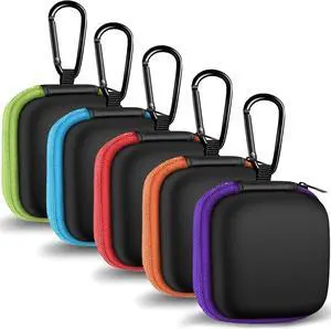5 Pack Earbud Case Storage Bag with Carabiner for Headphones, Square | Portable EVA Carrying Case, For Wired/Wireless Headphones, SD Card Storage, Camera Chip 5 Pack Earbud Case Storage Bag with Carabiner for Headphones, Square | Portable EVA Carrying Case, For Wired/Wireless Headphones, SD Card Storage, Camera Chip