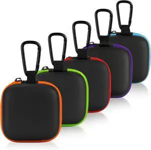 5-Pack Portable Square Earbud Carrying Cases Multi-Color EVA+PU Leather Storage Bags with Carabiner for Earphones, SD Cards & Small Accessories 5-Pack Portable Square Earbud Carrying Cases Multi-Color EVA+PU Leather Storage Bags with Carabiner for Earphones, SD Cards & Small Accessories