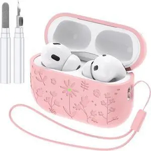 Compatible with AirPods Pro 2 Case USB C, Flower Engraved Cute Silicone Protective Case Cover for Airpods Pro 2nd Generation with Cleaner Kit and Lanyard for Women Girls (Pink) Compatible with AirPods Pro 2 Case USB C, Flower Engraved Cute Silicone Protective Case Cover for Airpods Pro 2nd Generation with Cleaner Kit and Lanyard for Women Girls (Pink)