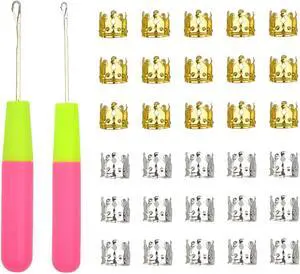 2 Pcs Hair Braiding Tools Set, Latch Hook Crochet Needles with 30 Pcs Metal Hair Braiding Decoration Rings for Hair Extensions, Braids and Dreadlocks Styling 2 Pcs Hair Braiding Tools Set, Latch Hook Crochet Needles with 30 Pcs Metal Hair Braiding Decoration Rings for Hair Extensions, Braids and Dreadlocks Styling