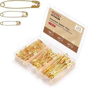 XKDOUS 150 Pack Safety Pins for Clothes 3 Universal Assorted Sizes, Gold | Small & Large Safety Pin, Strong Heavy Duty Sharp Edge Pins Bulk, Fasteners for Clothing, Sewing, Crafting XKDOUS 150 Pack Safety Pins for Clothes 3 Universal Assorted Sizes, Gold | Small & Large Safety Pin, Strong Heavy Duty Sharp Edge Pins Bulk, Fasteners for Clothing, Sewing, Crafting