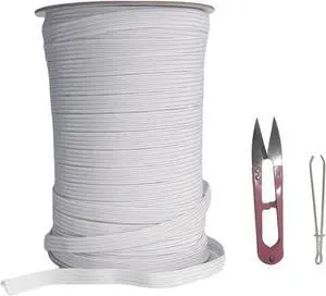 1/4 Inch White Elastic Band 50 Yards High Stretchy Flat Elastic Cord for Sewing & Crafts | Includes Sewing Scissors & Elastic Threader Tool 1/4 Inch White Elastic Band 50 Yards High Stretchy Flat Elastic Cord for Sewing & Crafts | Includes Sewing Scissors & Elastic Threader Tool
