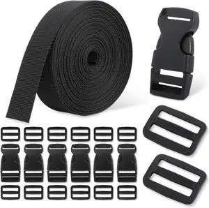 1-Inch Buckle and Strap Kit, 6-Yard Polyester Webbing, 6 Buckles | 6 yards of 1-inch polyester webbing with 6 quick-release buckles and 12 triglides for backpacks, collars and DIY gear straps. 1-Inch Buckle and Strap Kit, 6-Yard Polyester Webbing, 6 Buckles | 6 yards of 1-inch polyester webbing with 6 quick-release buckles and 12 triglides for backpacks, collars and DIY gear straps.