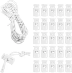 Mandala Crafts White Shock Cord & Cord Locks for Elastic Drawstrings | 10 YDs Bungee String, 25 Spring Toggle Clips, End Stopper Clamps, for Shoelaces, Paracord, Jackets, Hoodies, Backpacks Mandala Crafts White Shock Cord & Cord Locks for Elastic Drawstrings | 10 YDs Bungee String, 25 Spring Toggle Clips, End Stopper Clamps, for Shoelaces, Paracord, Jackets, Hoodies, Backpacks