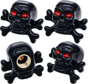 4PCS Skull Style Tire Valve Stem Caps, Dustproof Wheel Valve Covers Accessories, with Rubber O-Ring, Universal for Cars, SUVs, Bike, Bicycles,Trucks and Motorcycles (Black) 4PCS Skull Style Tire Valve Stem Caps, Dustproof Wheel Valve Covers Accessories, with Rubber O-Ring, Universal for Cars, SUVs, Bike, Bicycles,Trucks and Motorcycles (Black)