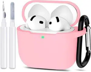 Compatible with AirPods 4 Case Cover, Protective Silicone Skin Accessories with Keychain for Women Men for Apple AirPods 4th Generation Case(2024), Front LED Visible, Pink Compatible with AirPods 4 Case Cover, Protective Silicone Skin Accessories with Keychain for Women Men for Apple AirPods 4th Generation Case(2024), Front LED Visible, Pink