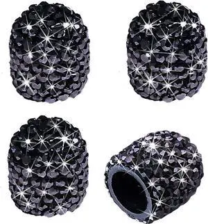 Valve Stem Caps, 4 Pack Handmade Black Crystal Rhinestone Universal Car Tire Valve Caps Chrome,Attractive Dustproof Bling Car Accessories - Black Diamond Valve Stem Caps, 4 Pack Handmade Black Crystal Rhinestone Universal Car Tire Valve Caps Chrome,Attractive Dustproof Bling Car Accessories - Black Diamond