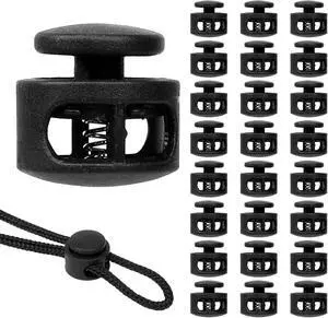 Giantree 24 Pack Spring Cord Lock, Double Hole Drawstring Stopper Fastener, Black Plastic Spring Cord Locks, for Drawstring Sweatpants Hat Hoodie String Clip Elastic Shoelace Lock Swim Goggles (24) Giantree 24 Pack Spring Cord Lock, Double Hole Drawstring Stopper Fastener, Black Plastic Spring Cord Locks, for Drawstring Sweatpants Hat Hoodie String Clip Elastic Shoelace Lock Swim Goggles (24)