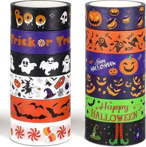 SANNIX 12 Rolls Halloween Washi Tape 15mm Wide Halloween Pumpkin Ghost Bat Masking Tape for DIY Crafts and Scrapbooking SANNIX 12 Rolls Halloween Washi Tape 15mm Wide Halloween Pumpkin Ghost Bat Masking Tape for DIY Crafts and Scrapbooking