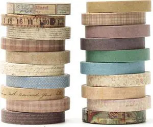 Vintage Washi Tape Set 20 Rolls Skinny Retro Decorative Antique Patterns Masking Tapes for Arts, DIY Crafts, Journals, Planners, Scrapbook, Wrapping (Vintage) Vintage Washi Tape Set 20 Rolls Skinny Retro Decorative Antique Patterns Masking Tapes for Arts, DIY Crafts, Journals, Planners, Scrapbook, Wrapping (Vintage)