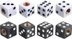 Frienda 8 Pcs Dice Tire Valve Stem Caps, 4 White and 4 Black Dice Style air Valve Caps, Universal ABS Copper Tire Valve Stem Covers for Cars, SUV, Trucks, Bikes, Motorcycles, Bicycles Frienda 8 Pcs Dice Tire Valve Stem Caps, 4 White and 4 Black Dice Style air Valve Caps, Universal ABS Copper Tire Valve Stem Covers for Cars, SUV, Trucks, Bikes, Motorcycles, Bicycles