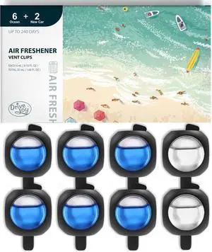 DRIVEJOY Car Air Freshener Vent Clips, 8 PK, 6 Ocean, 2 New Car Scent, Long Lasting Air Fresheners for Men & Women, Up to 240 Days, Odor Eliminator DRIVEJOY Car Air Freshener Vent Clips, 8 PK, 6 Ocean, 2 New Car Scent, Long Lasting Air Fresheners for Men & Women, Up to 240 Days, Odor Eliminator