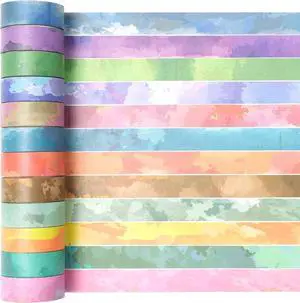 Watercolors Washi Tape Set 12 Rolls Pastel Colors Masking Macaron Graphic Decorative Tapes for Arts, DIY Crafts, Journals, Planners, Scrapbook, Wrapping Watercolors Washi Tape Set 12 Rolls Pastel Colors Masking Macaron Graphic Decorative Tapes for Arts, DIY Crafts, Journals, Planners, Scrapbook, Wrapping