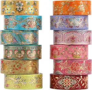 Lychii 12 Rolls Washi Tape Set, 5M/16.4Ft Long Vintage Masking Tape, 15mm | Gold Foil Decorative Tape, Glitting Oriental Aesthetic Journaling Supplies for Planner, Bujo, Artistic Projects, DIY Lychii 12 Rolls Washi Tape Set, 5M/16.4Ft Long Vintage Masking Tape, 15mm | Gold Foil Decorative Tape, Glitting Oriental Aesthetic Journaling Supplies for Planner, Bujo, Artistic Projects, DIY