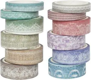 Lace Patterns Washi Tape Set 12 Rolls Decorative Paper Sticker | for Planner Scrapbook Journal DIY Arts Craft Lace Patterns Washi Tape Set 12 Rolls Decorative Paper Sticker | for Planner Scrapbook Journal DIY Arts Craft