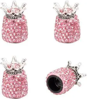 ROSON Valve Stem Caps, 4 Pack Handmade Crown Bling Crystal Rhinestone Car Wheel Tire Valve, Attractive Dustproof Car Accessories, Universal Stem Air Caps Covers for Most Vehicles (Pink) ROSON Valve Stem Caps, 4 Pack Handmade Crown Bling Crystal Rhinestone Car Wheel Tire Valve, Attractive Dustproof Car Accessories, Universal Stem Air Caps Covers for Most Vehicles (Pink)