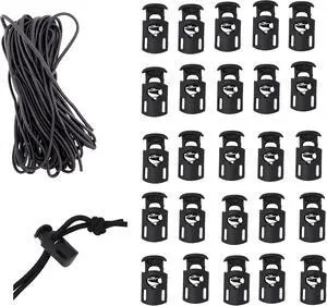 Mandala Crafts Black Shock Cord & Cord Locks for Elastic Drawstrings | 10 YDs Bungee String, 25 Spring Toggle Clips, End Stopper Clamps, for Shoelaces, Paracord, Jackets, Hoodies, Backpacks Mandala Crafts Black Shock Cord & Cord Locks for Elastic Drawstrings | 10 YDs Bungee String, 25 Spring Toggle Clips, End Stopper Clamps, for Shoelaces, Paracord, Jackets, Hoodies, Backpacks