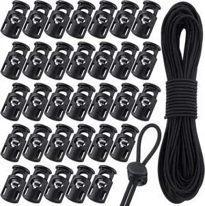 Patelai 50 Pieces Cord Locks Spring Toggles Stoppers Plastic Single Hole End Stopper Slider and 1/8 Inch 66 Feet Elastic Bungee Cord for Drawstring Shoelaces Clothing Bags(Black, Classic Style) Patelai 50 Pieces Cord Locks Spring Toggles Stoppers Plastic Single Hole End Stopper Slider and 1/8 Inch 66 Feet Elastic Bungee Cord for Drawstring Shoelaces Clothing Bags(Black, Classic Style)