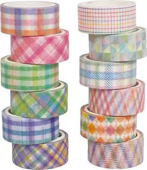 Basic Grid Washi Tape Set 12 Rolls Plaid Decorative Masking Tapes for Arts, DIY Crafts, Journals, Planners, Scrapbook, Wrapping (Colored) Basic Grid Washi Tape Set 12 Rolls Plaid Decorative Masking Tapes for Arts, DIY Crafts, Journals, Planners, Scrapbook, Wrapping (Colored)