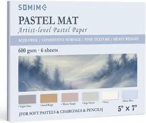 Somime 5x7 600gsm Sanded Pastel Paper Pad, 6 Sheets of 6 Light Colors | Heavyweight Artist Drawing Paper Pad for Pencils and Soft Oil Charcoal Pastels Somime 5x7 600gsm Sanded Pastel Paper Pad, 6 Sheets of 6 Light Colors | Heavyweight Artist Drawing Paper Pad for Pencils and Soft Oil Charcoal Pastels