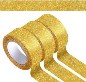 3 Rolls Gold Glitter Tape,Gold Glitter Washi Tape 15mm by 5m,Total 15m/17.5 Yards,for Scrapbook,Crafting 3 Rolls Gold Glitter Tape,Gold Glitter Washi Tape 15mm by 5m,Total 15m/17.5 Yards,for Scrapbook,Crafting